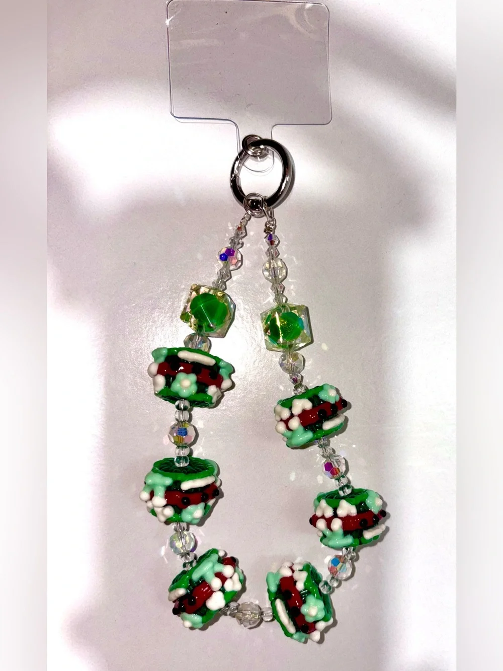 Watermelon Sugar Custom Beaded Wristlet Keychain + Sparkling Watermelon Charm